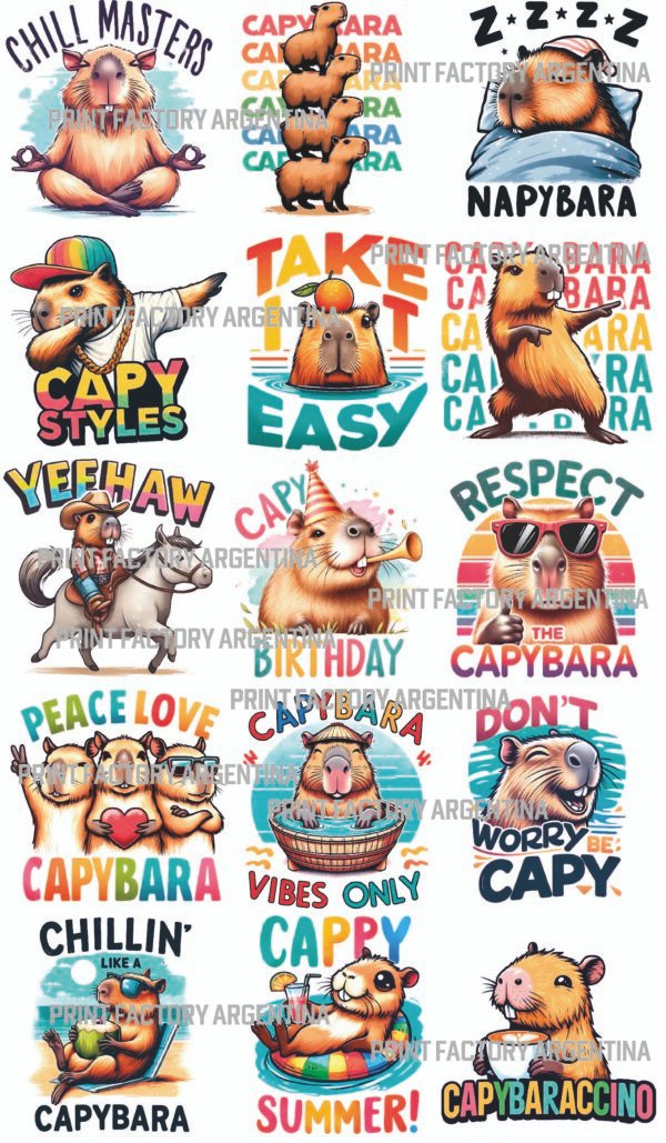 15-CAPIBARAS-20x20 en plancha de 1 metro x 58 cm @print.factory.argentina