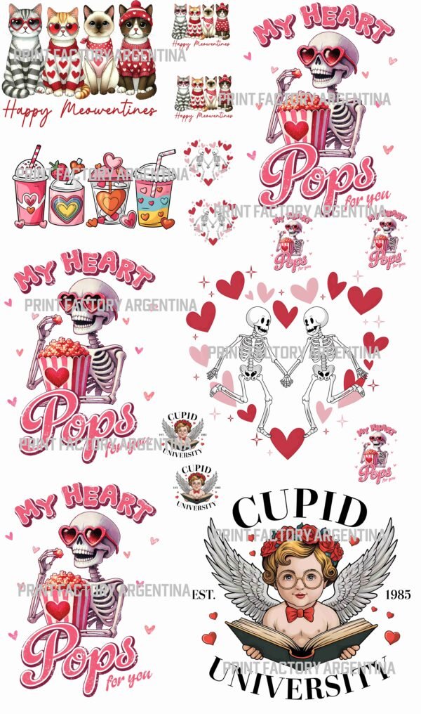 Plancha pliego de 16 Estampas San Valentin 58x100 solo en https://printfactory.ar