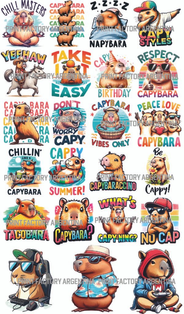 23 CAPIBARAS 15x15 en plancha de 1 metro x 58 cm @print.factory.argentina