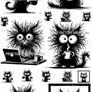 Plancha pliego de 6 Estampas Coffe Cat + 10 gatitos minis 58x100 solo en https://printfactory.ar