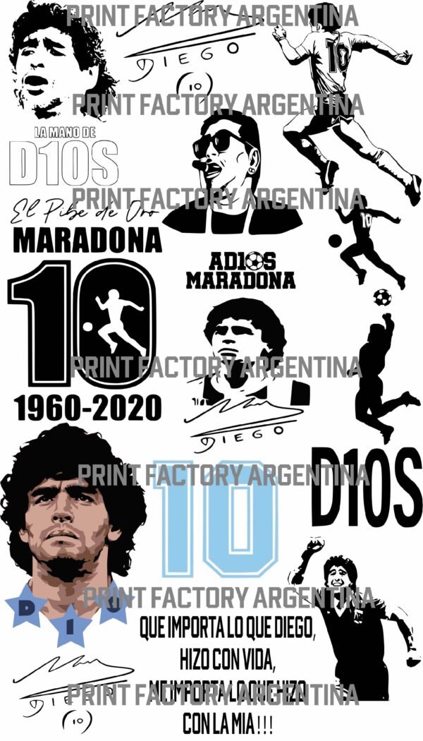 15 imagenes impresas en DTF de Diego Maradona solo en https://printfactory.ar @print_factory_argentina
