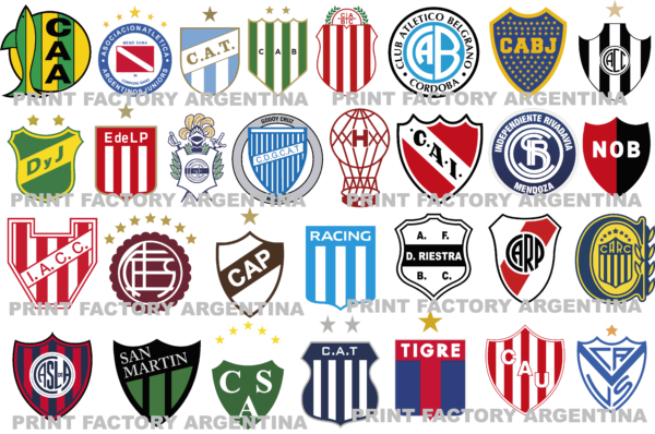 Plancha Escudos Futbol Argentino Primera Division solo en Print Factory Argentina